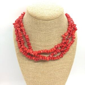 DYED RED CORAL NECKLACE NUGGET BEAD SOUTHWESTERN LONG STRAND INFINITY 54"